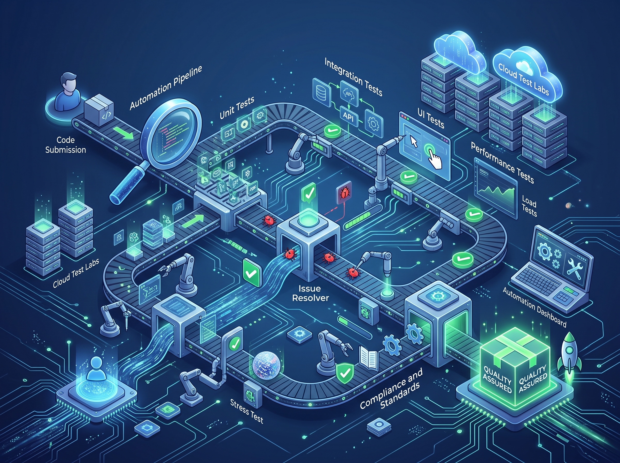 Test Automation Pipeline - Unit, Integration, UI, Performance, Load and Stress Tests
